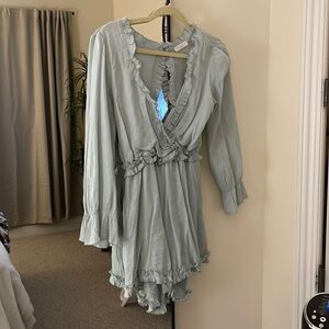 Feminine Mint Ruffle Trim Romper